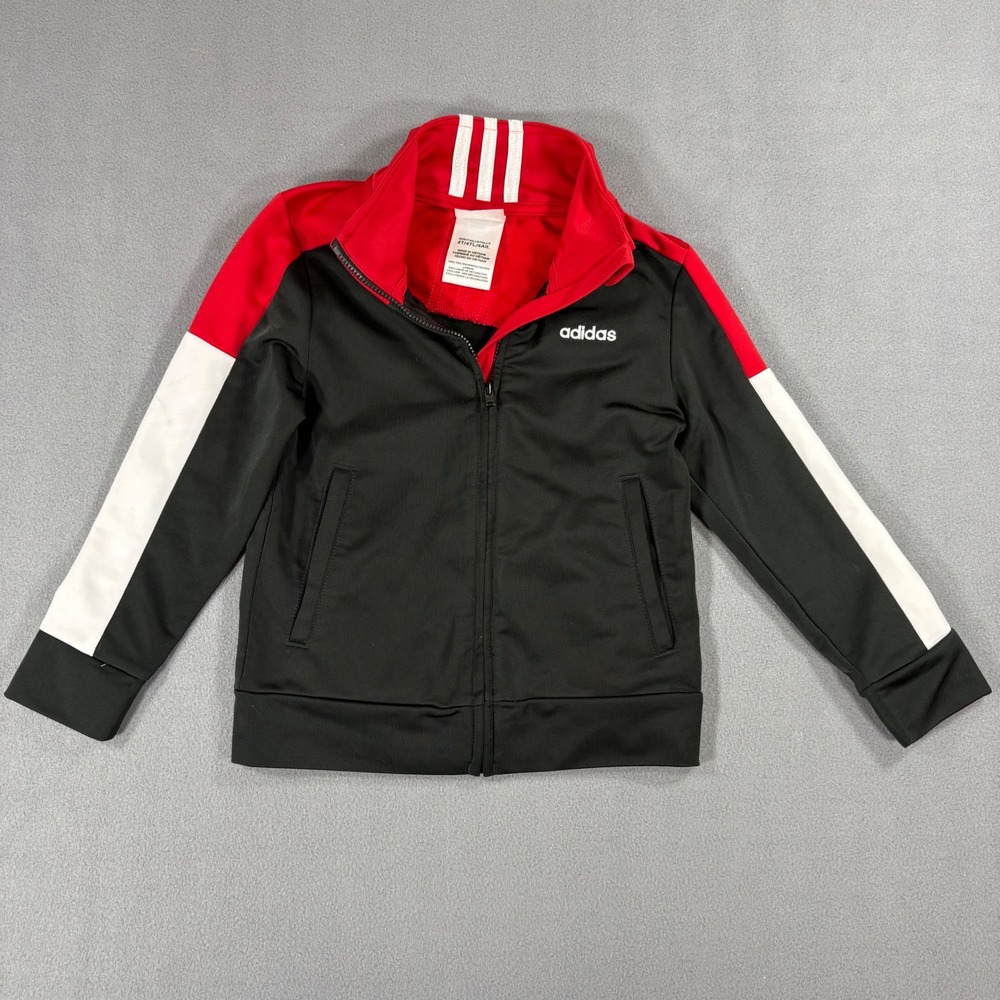 Adidas Track Jacket Kids 4T Black Red Excellent Colorblock Full Zip AG6192